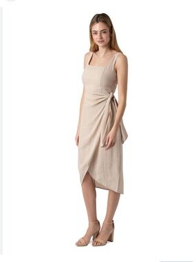 NWT Sam Edelman Sleeveless Square-Neck Wrap Midi Dress in natural sz 2 $128 MSRP